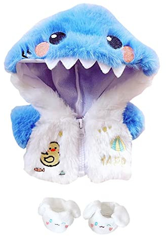 niannyyhouse 20 cm große Plüschpuppenkleidung, blaue Hai-Jacke, Kapuzenpullover, Schuhe, 20,3 cm, Puppenzubehör, Verkleiden (blau)