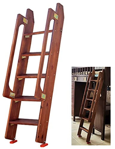 Brauner Holz-Bettleiter-Ersatz, 49/59 Dicke Etagenleiter mit Handlauf, Vintage-Wohnheim-Loft-Camper-Schrägleiter mit rutschfesten Füßen (Größe: 5-stufig 150 cm) (5)