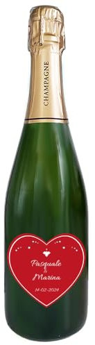 Bottiglia di Champagne personalizzato - Idea regalo San Valentino, innamorati, anniversario fidanzamento e matrimonio (0,75L, Cuore)