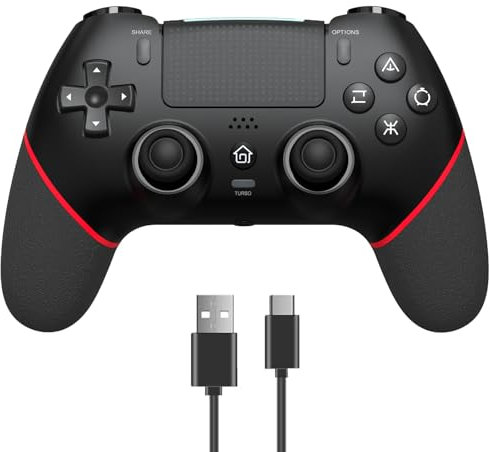 RCCBOOST Mando para PS4 con Programación TURBO MACRO, 2024 Nuevo Joystick Efecto HALL Sensible Sin Deriva, Batería 1000mAh Mando para PS4/ Pro/Slim con Altavoz Audio Jack(Rojo)