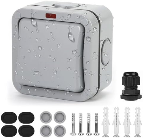 Weatherproof Switch,Outdoor Double Switch Weatherproof Switch Light Switch IP65 Outdoor Switch Dustproof Switch Outdoor Grey Dust Socket Box for Outdoor Garden Bathroom Workshop Balcony