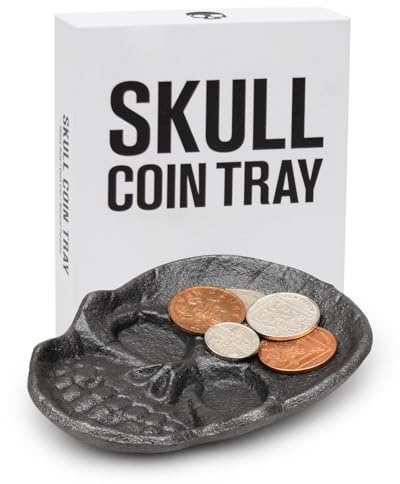 Suck UK Skull Coin Tray | Gothic Money Tin | Desk Tidy Tray for Jewellery Rings Coins | Black Cast Iron Skull Tray