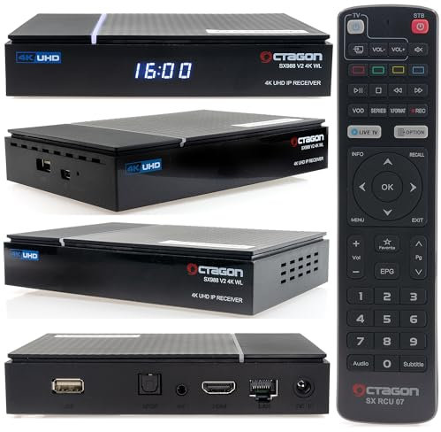 OCTAGON SX988 V2 4K UHD Linux Smart TV Receiver mit WLAN WiFi, TV Box, LAN, Mediathek, YouTube, Internet Radio, HDMI CEC, E2 Multiroom Client System