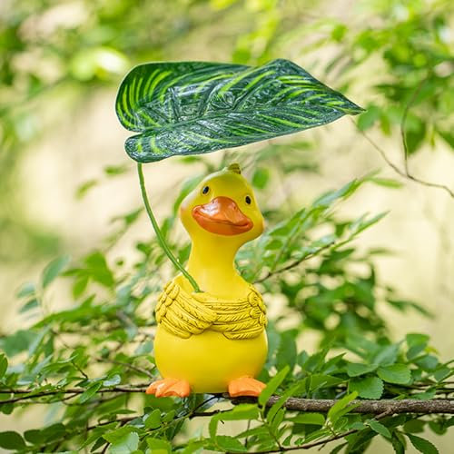 Garten Deko Draußen Figuren, Ente Gartenfiguren, gartenfiguren für Draußen Wetterfest, Gartenfiguren & Gartenstatuen, Harz Duck Dekofiguren Garten, für Garten Balkon Teiche Deko (Gelb)