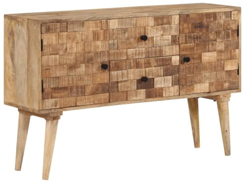 HETFTJN Sideboard 110x30x70 cm Massivholz Mango - Beistellschrank mit 2 Schubladen und 1 Fach - Rustikale Kommode Anrichte aus Holz für Wohnzimmer Flur und Esszimmer