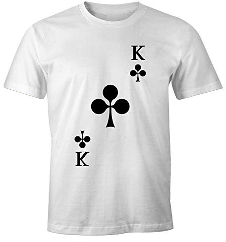 MoonWorks® Herren T-Shirt Kartenspiel Kostüm Spielkarten Gruppenkostüm Karten Fasching Karneval Faschingsshirt Kreuz König weiß M