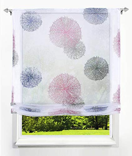 Raffrollo mit Kreis-Motiven Druck Design Rollos Voile Transparent Vorhang (BxH 120x140cm, Violett Kreis mit Tunnelzug)