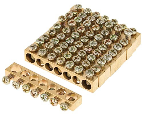 Barra di messa a terra a 7 fori 10 pezzi, filo di distribuzione elettrica in ottone Morsetto a vite Barra di messa a terra neutra a terra, barra della morsettiera
