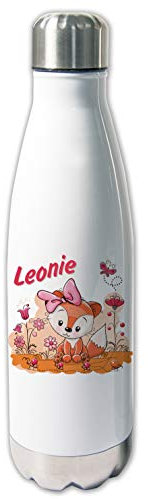 Thermoskanne mit Name Fuchs Mädchen, Thermosflasche warm und kalt, Trinkflasche, Geschenk Schule, Kita, Kinder, orange, pink, rosa