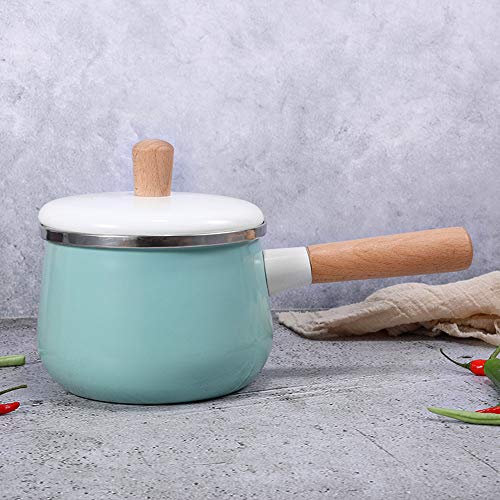 JMAHM Stockpots - Olla esmaltada antiadherente para leche, té, café, huevo, olla para hervir huevos, mango de madera, gran capacidad con tapa (olla de leche verde)