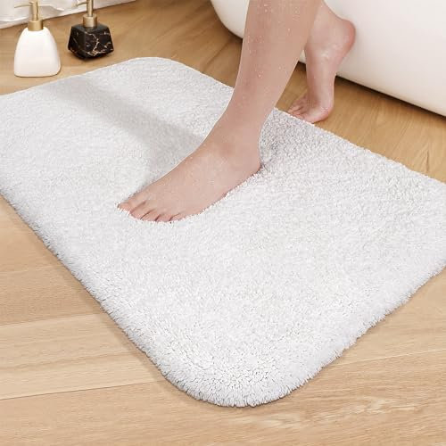 Color G Badezimmerteppich 60 x 110cm, rutschfest Badematte, Badvorleger rutschfest waschbar, Badteppich Saugfähig Flauschig, Badematten Badteppiche für Badezimmer Badewanne (Weiß)