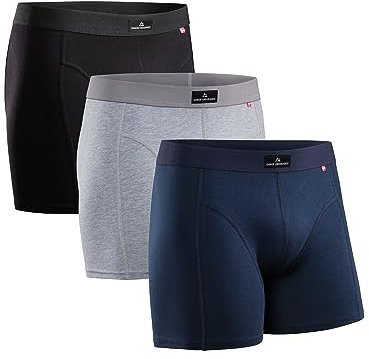 DANISH ENDURANCE Boxer Homme en Coton Ultra Doux et Élastique Caleçon Homme, Confortable et Respirant, Lot de 3, MC (1x Noir, 1x Bleu 1x Marine, 1x Gris), 3XL