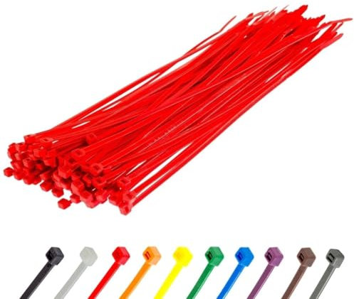 GTSE Red Cable Ties, 300mm x 3.6mm, Pack of 100, 12” Premium Nylon Zip Ties, Multi-Purpose Plastic Tie Wraps, Secure Self-Locking Mechanism, for Home, Garden, Office and DIY
