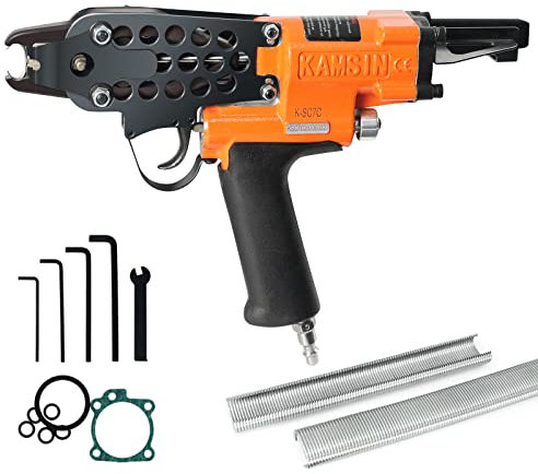 Kamsin K-SC7C 15 Gauge Pneumatischer C-Ring-Heftpistolen-Kit 3/4-Zoll-Krone, 4,8 mm Verschlussdurchmesser Luftbetriebene Hog-Ring-Heftpistole zum Fechten, Federmatratze, Käfige, Autositz