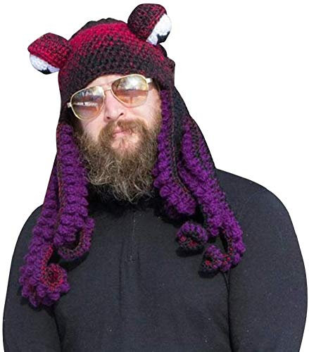 Bprtcra Handgewebte Gestrickte Mütze, Erwachsene Unisex Lustige Cartoon Octopus Lange Tentakel Augen Hut Cosplay Hut Party Requisiten (Tippe E)