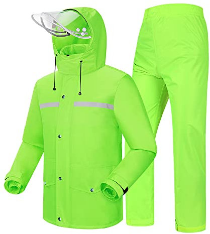 Coutyuyi Herren & Damen Regenanzug Reflektierender 100% Wasserdichter Anzug Outdoor Regenmantel Winddicht Regenjacke （L, Grün）