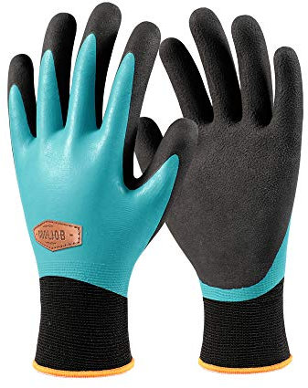 COOLJOB Wasserfeste Winterhandschuhe, doppelt beschichtete Gartenhandschuhe, Kaltwetter-Arbeitshandschuhe für Außenarbeiten, Schwarz & Blau (1 Paar S)