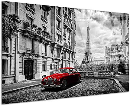 DECLINA, tableau Paris noir et blanc et vieille voiture, tableau déco vintage, impression sur verre acrylique, décoration murale urbaine, cadre design, photo artistique
