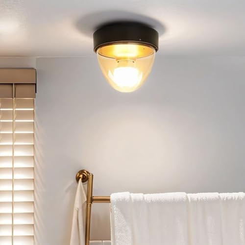 Licht-Erlebnisse Deckenlampe mit Bewegungsmelder Kunststoff Schwarz Gold IP44 Badezimmer Wohnzimmer Ø18 cm E27 Sensor Moderne Deckenleuchte Flur NOOK