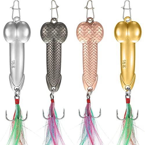 Skylety Metall Angelhaken Löffel 4 Stück Hartmetall Angelköder Pailletten Forellen Spinner mit Drillingen Feder Schwanz Hecht Spinner Köder Lachs Angeln Zubehör Gewicht 15g, 4 Farbe