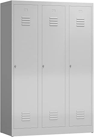 Lüllmann 3er Spind Spindschrank 3 Abteile mit S/W-Trennung 180x120x50cm (RAL 7035 lichtgrau)