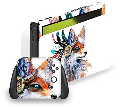 Head Case Designs Offizielle Pixie Cold Fuchs Kunst Mix Matte Vinyl Haut Gaming Aufkleber Abziehbild Abdeckung kompatibel mit Nintendo Switch OLED Bundle