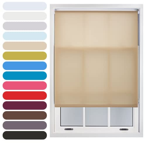 FURNISHED Daylight Roller Blind Trimmable Blinds Window Shade - Easy Install Non-blackout Fabric Complete Roller Blind Kit for Kitchen Living Room Bedroom, Cappuccino, 95W x 165H cm