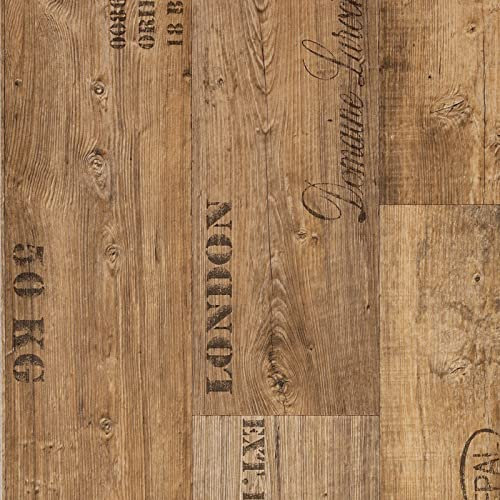 Vintage Wood Plank Effect Vinyl Flooring 2.5mm Realistic Foam Backed Lino Slip Resistant (Warm Brown Urban Planks, 3m x 2m)