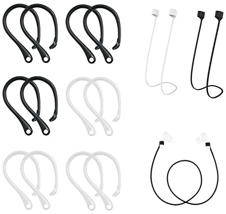 6 paia di ganci anti-smarrimento, ganci anti-caduta e anti-smarrimento per sport e corsa, adatti per la maggior parte degli auricolari Bluetooth, con 2 corde anti-smarrimento degli auricolari.