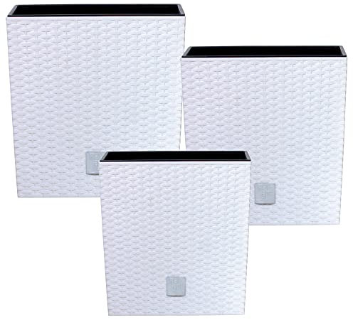 botle Set 3X Pflanztöpfe Blumentopf Einsatz Rattan Trapez H 20+22+26 cm Weiß mit Pflanzeinsatz Quadrat