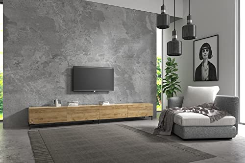 Wuun® TV-Board Lowboard Wohnwand TV-Bank Somero / 280cm (2 x 140cm) /Eiche/Vita Schwarz