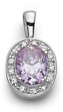 Anhänger Kettenanhänger oval mit Zirkonia und fliederfarbenem ovalen Mittelstein Silber 925/-rhodiniert glanz