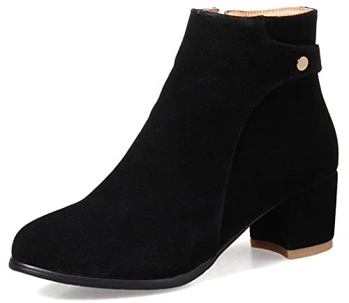 MJIASIAWA Donna Punta Rotonda Moda Chelsea Polacchine Inverno Warm Tacco A Blocco Casuale Stivaletti Lavoro Walking Scarpe Nero Numero 44 EU/46 Asiatico