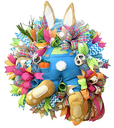 Blingko Ostern Kranz mit Hase Frühlingskranz Osterkranz Tür Willkommenskarte Türkranz an Der Haustür Verziert Beleuchtet Oster Deko Frühling Osterhasen Wreath Ornamente