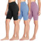 FOTOCITI 3er Pack Radlerhose Damen High Waist Kurze Sporthose Elastisch Shorts Sommer Leggings Hosen für Sport Yoga Gym(04#Schwarz+Hellblau+Helllila, S-M)