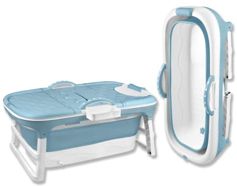 Froadp Faltbare Badewanne Erwachsene Foldable Bathtub mit Abnehmbarem Abdeckung Mobile Tragbare Faltbadewanne mit Handläufen Klappbadewanne für Badezimmer Dusche und Balkon (118x60x53cm)