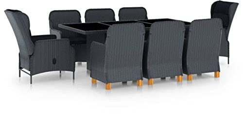 Yolola Sitzgruppe Garten Essgruppe 8 Personen Rattan Gartenmöbel Set mit 8 Stühle Polyrattan Gartenmöbel Essgruppe Gartengarnitur Rattanmöbel Esstisch Sitzgarnitur Gartentisch Dunkelgrau