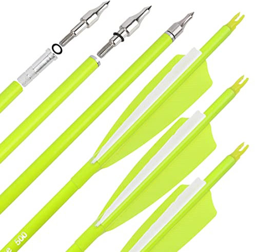surwolf 31 Carbonpfeile Bogenschießen Jagdpfeile 500 600 Spine mit Feder Fletched Target Übungspfeile für Bogenschießen Compound & Recurve & Langbogen 6/12 Stück (12, gelb, Spine 500)