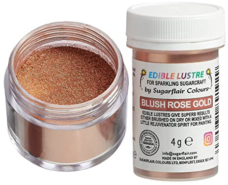 Sugarflair Blush Rose Gold Edible Lustre Dust (E171 Free), Add a Lustrous Shine to Cakes or Decorations. Brush On or Add Rejuvenator to Create Eye-Catching Edible Paint - 4g