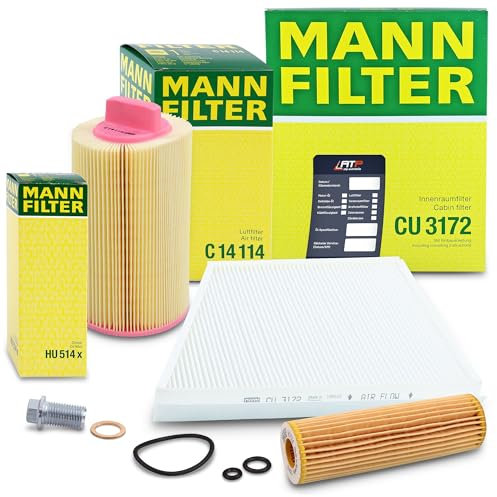 MANN-FILTER Inspektionspaket Filterset 1x Ölfilter, 1x Luftfilter, 1x Innenraumfilter, 1x Ölablassschraube mit Dichtring, 1x Ölwechselanhänger Kompatibel mit MERCEDES-BENZ E-Klasse (W211)(S211)