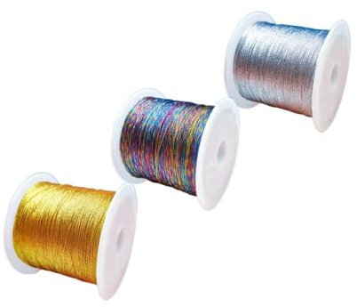 3 Rollen Makramee Garn 1mm, Schnur für Armbänder, Geschenkband Gold für DIY Handwerk Armbänder Schmuckherstellung Halsketten Handwerk (Silber,Gold,Bunt)
