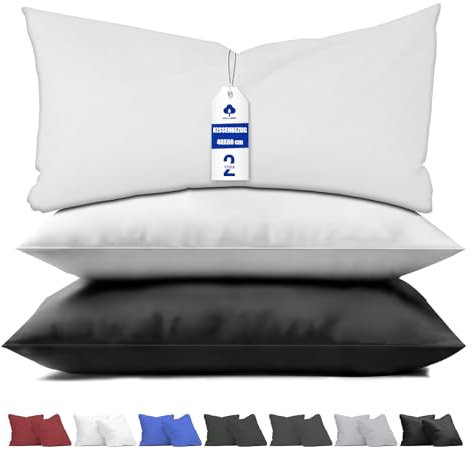 aboveBED Kissenbezug 40 x 60 (2er-Set), Weiss, Kopfkissenbezug 40x60 cm aus 100% Mikrofaser, Kissenbezug mit Reißverschluss, Weich und Atmungsaktiv, Waschbare