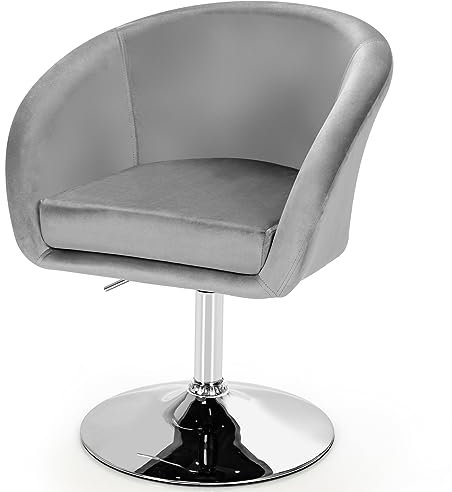 HOMASIS Barhocker mit Rückenlehne & Armlehne, höhenverstellbarer und 360° drehbarer Barstuhl, Polsterstuhl aus Samt, Esszimmerstuhl für Küche, Esszimmer, Wohnzimmer, 61 x 52 x 72-86 cm (Grau)