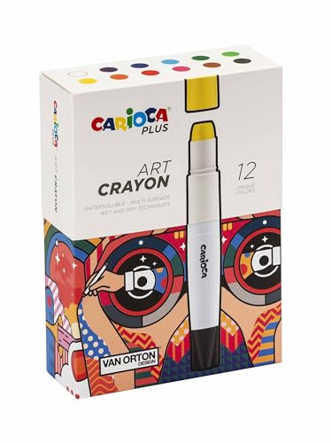 Carioca Plus Art Crayon | Caja Premium con 12 Art Crayons | Ceras Suaves y Versátiles con Agarre Ergonómico | Adecuado para Múltiples Superficies | Aplicación en Seco y Mojado | 12 piezas