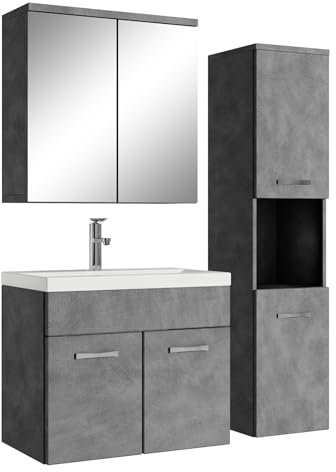 Badplaats B.V. Badezimmer Badmöbel Set Montreal mit Spiegelschrank 60cm Waschbecken Dunkle Grau - Unterschrank Hochschrank Waschtisch Möbel