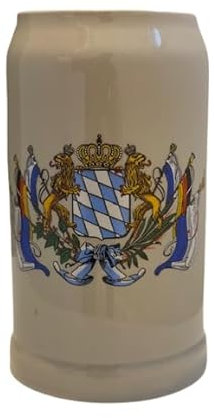 Bayerischer Maßkrug Bierkrug mit Löwe und Fahne Inhalt 1L super Geschenk für jeden Anlass Geburtstagsgeschenk Geschenk für Mann Weihnachten Partygeschenk Oktoberfest