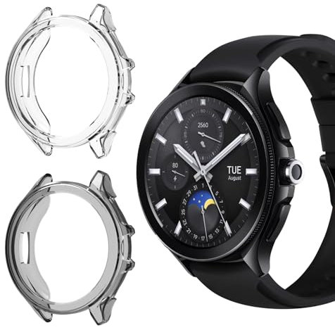 ToVioc Funda Compatible con Xiaomi Watch 2 Pro Protectora Todo Incluido, [2 Piezas] [Flexible TPU] [Anti-Rasguños] Cáscara Protectora para Xiaomi Watch 2 Pro - Negro & Transparente