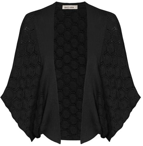 GRACE KARIN Cardigan Corto Casual da Donna Bolero out Hollow Bat Nero L