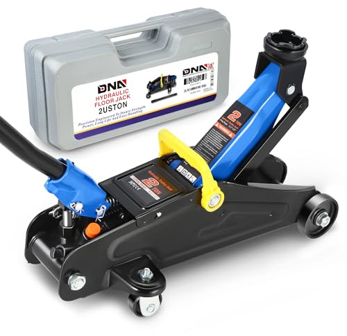 DNA Motoring Low Profile Hydraulic Trolley Service/Floor Jack, 2 Ton (4000 lbs) Capacity, Lifting Range 5.1-13, Blue, TOOLS-00474