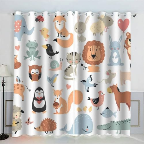 MEVASA Cartoon-Tiere Gardinen Jugendzimmer Jungen Mädchen 3D Vorhänge Zoo Verdunklungsvorhänge Kunst Chic Wohnzimmer Modern Home Dekoration 220 x 215 BxH